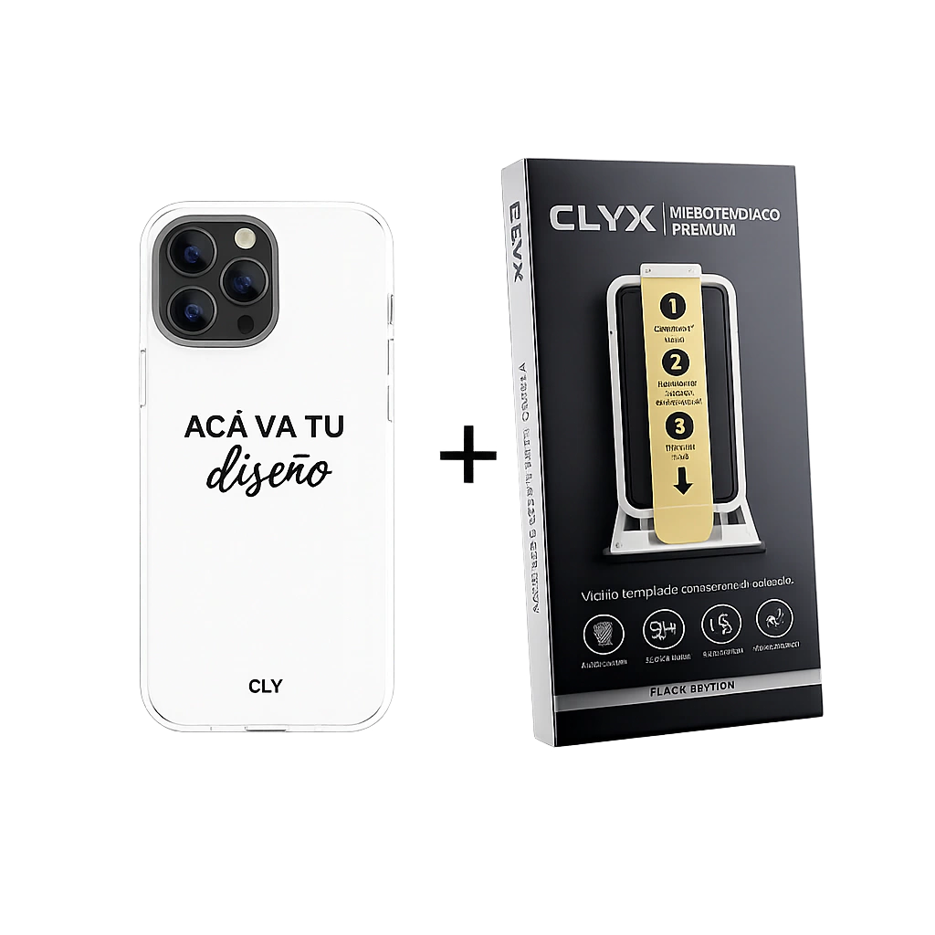 COMBO CLY: FUNDA PERSONALIZADA + TEMPLADO PREMIUM CON COLOCADOR